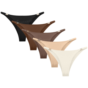 Soldes d'été : Culottes sexy pour femmes en soie glacée, sous-vêtements en nylon découpés au laser, sans couture, taille basse - Product Image 4