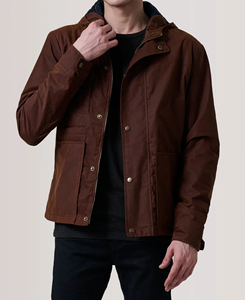 Premium Quality Men's Brown Hooded Canvas Jacket Casual Turn-<b>down</b> Collar Button Closure Waterproof Autumn Wear 2026 Sale - Product Image 1