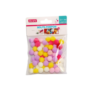 Ilan Bolita Pompon 1.5Cm Multicolor 60 Piezas Decoración Artesanal - Product Image 1