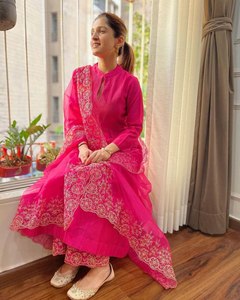 New Lunching Pure Cotton Silk Kurti Pant with Organza Duppata Embroidery TENNECY Party Wear for Wedding <b>Ankle</b>-Length - Product Image 2
