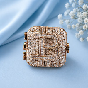 18ct Rose Gold Diamond <b>Initial</b> B Statement <b>Ring</b> for Men Luxury High Polish Baguette Design Wedding Party Gift Jewellery - Product Image 4