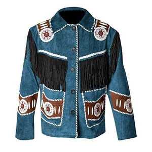 Veste en cuir de cow-boy western pour homme avec franges en cuir élégantes en marron, longue, nouveau style - Product Image 1
