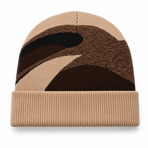 Bonnet en tricot jacquard brodé avec logo personnalisé |   Chapeau d'hiver à revers avec motif géométrique |   Casquette en tricot côtelé extensible et chaud pour homme - Product Image 4