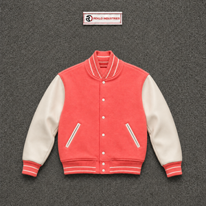 CLASSIC CORAL VARSITY <b>JACKET</b> FOR <b>MEN</b> TRENDY <b>MENS</b> FASHION With <b>White</b> Sleeves Turn-down Collar Button Closure Casual Style Autumn - Product Image 5