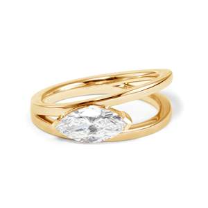 Anillo de Oro Amarillo Sólido de 14K con Diamante Cultivado en Laboratorio de Corte Marquesa de 1ct, Certificado IGI, para Mujer, Diseño de Lujo en Forma de V, Estilo East-West Bypass - Product Image 6