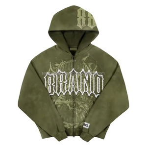 เสื้อฮู้ดซิปผ้าฟลีซคอตตอน 100% หนานุ่ม ทรงโอเวอร์ไซส์ ล้างสีแบบแอซิดวอช มีกระเป๋าปักลายวินเทจ พร้อมสกรีนโลโก้ตามสั่ง ยูนิเซ็กส์ - Product Image 3