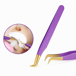 Purple Gold-Plated <b>Eyelash</b> Tweezers Set Curved Straight Precision Lash Isolation <b>Applicator</b> Beauty Tools - Product Image 1