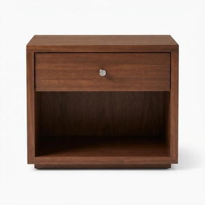 Mesa de Noche de Madera Maciza Marrón, Moderna y Minimalista, con 1 Cajón, para Dormitorio, Mueble de Hotel - Product Image 1