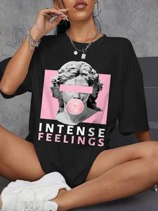Camisetas de mujer de alta calidad serigrafiadas media manga cuello redondo diseño personalizado y estilo ropa de verano para damas - Product Image 4