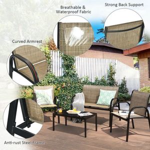 Ensemble de meubles de patio 4 pièces avec table basse en verre pour usage extérieur - Product Image 6