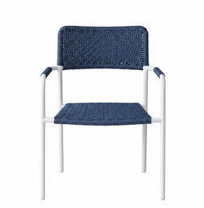 Modern <b>Outdoor</b> Rope Dining <b>Chair</b> Aluminum Frame Woven Wicker Garden Patio Restaurant Cafe Bistro Leisure Armchair Stacking Seat - Product Image 3