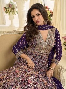 Traje Anarkali de Georgette Real para Mujer, con Lentejuelas, Largo hasta el Suelo, Estilo Moderno, para Bodas y Eventos - Product Image 6