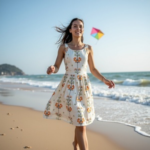 Robe midi intemporelle en coton respirant blanc mandala vagues pour fille avec des artisans faits pour un usage quotidien - Product Image 3