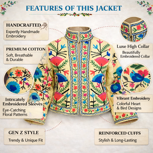 Veste bomber en coton fleuri de qualité boutique, poche latérale, manches longues, veste ethnique pour femmes faite à la main - Product Image 6