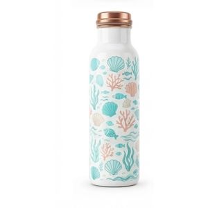 Wholesale Handmade Pure <b>Copper</b> <b>Drinking</b> <b>Bottle</b> | Cute Seashell Print Design | Portable Metal Yoga Gym Water Vessel - Product Image 1