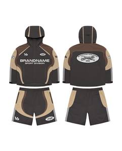 Multi Color Sport Division Windbreaker Jacket Shorts Set | Oversized <b>Zip</b> <b>Hooded</b> Matching Set OEM Private Label Manufacturer - Product Image 4