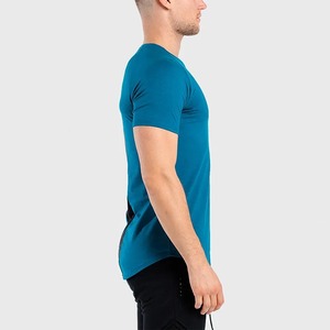 Men's Blue O-Neck Short Sleeve <b>T</b>-Shirt Regular Fit Knitted Breathable 100% Polyester 300g Casual Solid Color Contrast <b>Back</b> Panel - Product Image 6