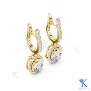 ต่างหูเพชรทรงรีแบบ Halo Drop ประดับเพชรแบบ Pave Hoop Leverback ทองคำแท้ 14K/18K เครื่องประดับหรูหราสำหรับผู้หญิง งานแต่งงาน งานเลี้ยง - Product Image 2