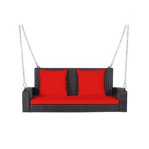 Balançoire suspendue en osier pour 2 personnes avec 2 coussins de dossier et 1 coussin d'assise pour utilisation en extérieur sur la terrasse - Product Image 1