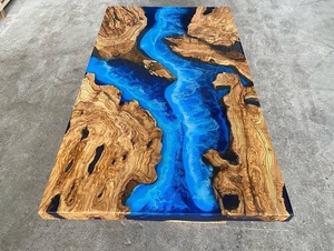 Natural Wood Blue Epoxy Resin Conference Tabletop Rectangle Modern Custom Made Durable 35mm Thick Dining Room Furniture Indoor - Product Image 2