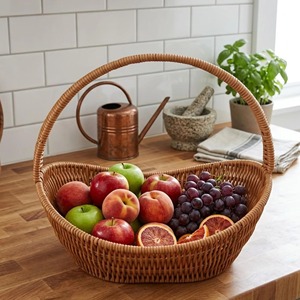 Handwoven Rattan Fruit <b>Basket</b> Ideal For Fruit Storage Breakfast Serving Dining <b>Table</b> And Gift Hamper Use Wholesale From India - Product Image 1
