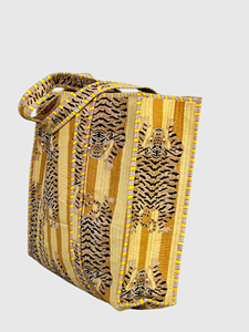 Sac fourre-tout en toile à motif de tigre brodé bohème, sac de shopping pour femmes, toutes saisons, fermeture ouverte - Product Image 4