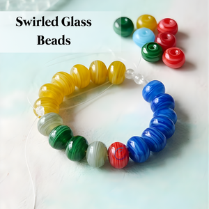 Cuentas Sueltas de Vidrio Estilo Murano con Rayas Multicolores |   Cuentas espaciadoras redondas hechas a mano de 12x16mm para hacer pulseras y manualidades - Product Image 2