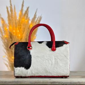 Bolsa de Viaje de Cuero con Patrón de Piel de Vaca de Lujo, con Hebilla de Concho Turquesa y Cierre de Cremallera, Bolso de Mano para Mujer - Product Image 4