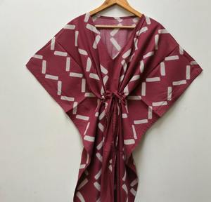 Robe Kaftan Ethnique en Coton Sur Mesure pour Femme, Col en V, Teinture Tie-Dye, Lavable, Taille à Cordon, pour Revendeurs de Boutiques - Product Image 6