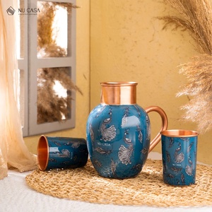 Carafe à eau en cuivre avec couvercle, design martelé vintage, grande capacité, vaisselle pour la maison - Product Image 6
