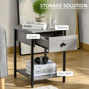 Tavolino Laterale Industriale Grigio con Ripiano e Cassetto per Soggiorno o Camera da Letto - Product Image 4
