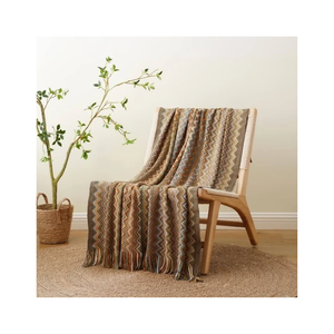 Manta Tejida con Diseño Chevron Azul Verde para Sofá o Silla, Decoración Geométrica Suave para el Hogar, Borde con Flecos, Tamaño y Color Personalizables, OEM ODM, Acogedora - Product Image 3