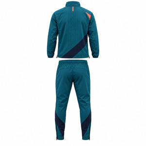 Traje de calentamiento con cremallera diagonal para hombre, color verde azulado oscuro, con detalles en coral oscuro, ideal para pádel. - Product Image 2