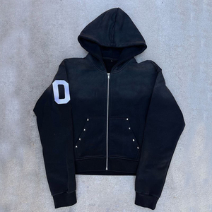 Custom Vintage Style Men's Two-Piece Set Baggy Oversized Acid Wash <b>Jacket</b> with Gems Rhinestones & Hoodie Sweatpants - Product Image 2