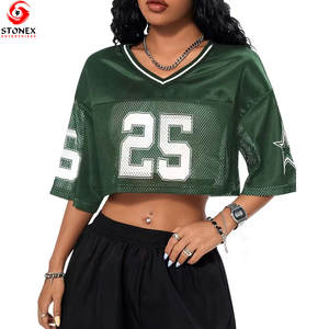 Camiseta deportiva personalizada de manga corta, estilo crop top oversize, jersey corto de fútbol americano, malla y poliéster, camiseta crop Dazzle para mujer - Product Image 2
