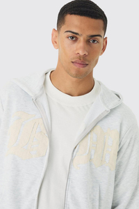 Sweat à capuche zippé personnalisé OEM en polaire d'hiver avec appliqué brodé, respirant, 100 % coton, coupe oversize pour hommes - Product Image 3