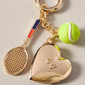 Llavero con Colgante de Raqueta de Tenis y Pelota de Tenis, en Forma de Corazón, Ligero, Tejido a Mano, con Impresión UV en Aleación de Zinc - Product Image 1