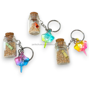 Colorful Stingray Bottle Keychain With Sand And Scroll Inside <b>Cute</b> Animal Shape Plastic <b>Keyring</b> Gift - Product Image 1