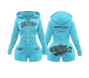 Conjunto Deportivo de Dos Piezas con Diseño Personalizado Vintage, Sudadera con Cierre y Pantalones Cortos con Parches, Fabricante de Conjuntos Deportivos para Mujer - Product Image 3