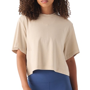 Camisetas Cortas de Verano para Mujer, al por Mayor, Casuales, Holgadas, de Media Manga, con Hombros Caídos, Lisas, con Logotipo Personalizado, Talla Grande, 100% Algodón - Product Image 1