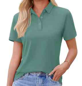 Polo d'été pour femme à manches courtes, coupe ajustée, col classique, haut décontracté de golf, vêtement de sport léger, couleurs et tailles personnalisables - Product Image 1