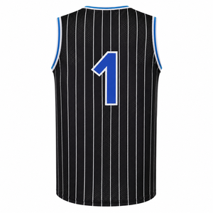 Maillot de basket-ball rayé noir numéro 1, imprimé bleu, sans manches, en maille respirante, vêtements unisexes pour adultes, débardeur à col rond - Product Image 5
