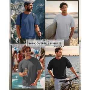T-shirt en coton uni à manches courtes et col rond pour homme, coupe classique, décontracté, tricoté - Product Image 2