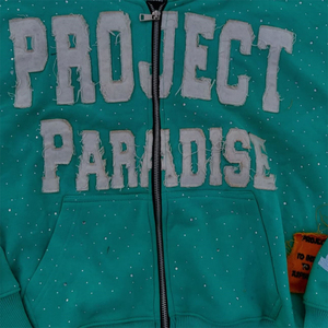 OEM Custom High Quality Winter Vintage Woven Boxy All Over Screen Printing Rhinestone Beaded Zip-Up Men's Cotton Fleece Hoodie - Product Image 3