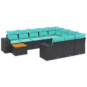 Juego de Sofás de Patio de 11 Piezas en Poliratán Negro con Cojines, Muebles Elegantes para Exteriores - Product Image 2