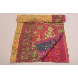 Indian Vintage <b>Kantha</b> Quilt Handcrafted Cotton Reversible Bedcover <b>Throw</b> Blanket Unique Bedding - Product Image 3