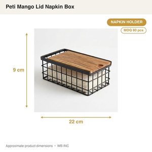 Porta Servilletas de Hierro Hecho a Mano de 22 cm con Tapa Deslizante de Madera Natural, Caja para Servilletas Peti Mango para Decoración del Hogar, Accesorio Decorativo para Mesa - Product Image 3