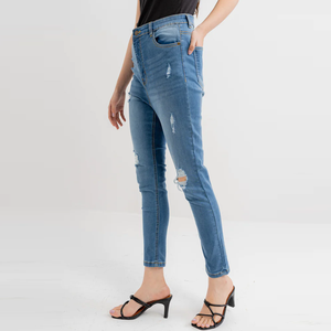 Jeans en denim extensible de haute qualité pour femmes, taille basse, coupe skinny, respirant, 100% coton, streetwear, broderie, écologique - Product Image 6