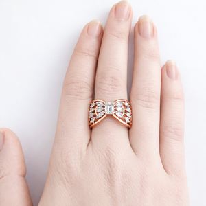 Bague en or rose 14 carats avec diamant taille marquise pour femme, élégante, moderne, bicolore, pour fiançailles et mariage, bijoux fins, finition polie - Product Image 4