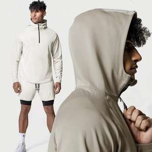 Sudadera con capucha de media cremallera para hombre, de forro polar 100% algodón, diseño liso, para deportes al aire libre, fitness, primavera, otoño e invierno, corte holgado oversize - Product Image 1